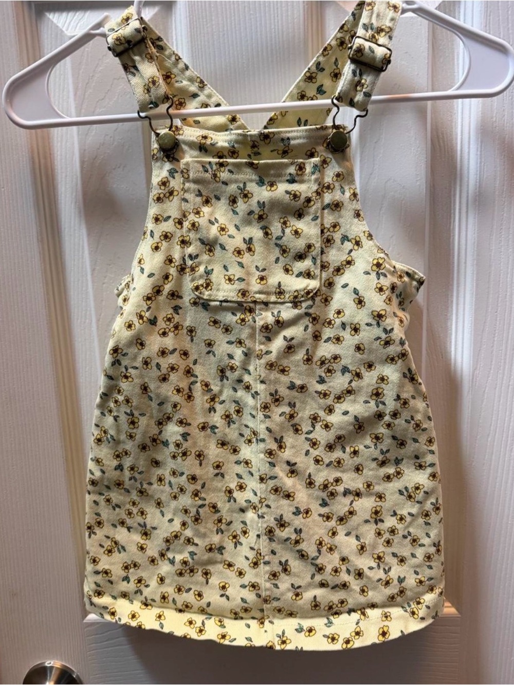 BTween Pale Yellow Floral Overall Dress with Brass Buckles